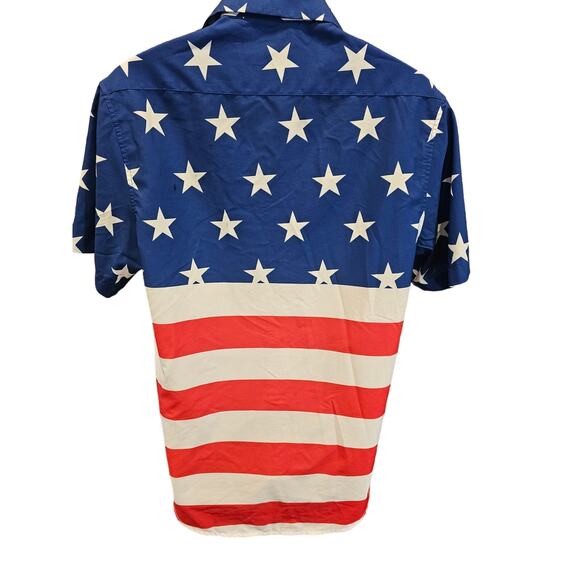 J&D HUASHA sz M American flag red white blue patriotic shirt sleeve button up # - Picture 2 of 6